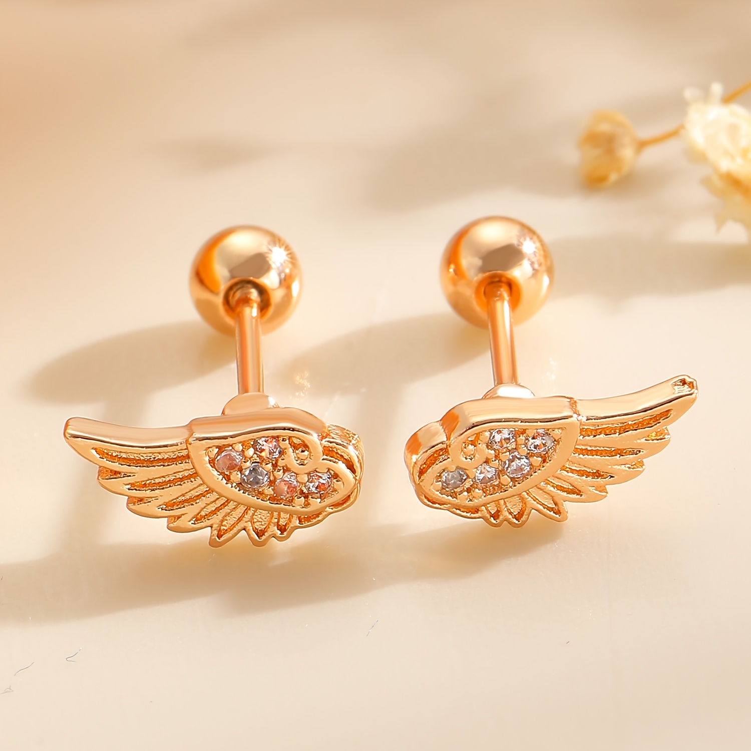 Minimalist Synthetic Zirconia Angel Wings Ear Studs